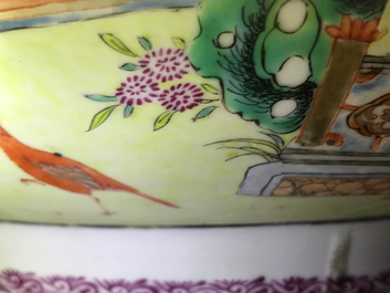A large Chinese famille rose bowl with figures in a garden, Yongzheng