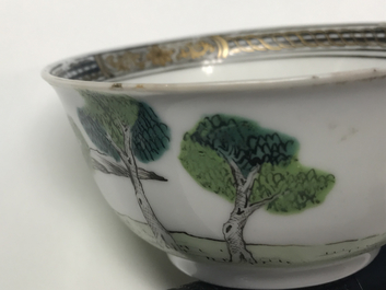 A Chinese famille rose erotical subject cup and saucer, Yongzheng