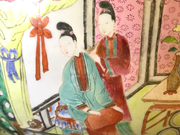 A large Chinese famille rose bowl with figures in a garden, Yongzheng