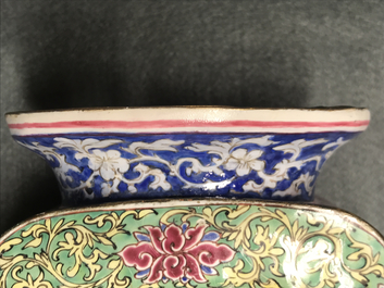 A Chinese Canton enamel vase with birds on flowering branches, Qianlong
