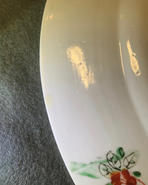 A Chinese famille verte plate with a lady and her cat, Kangxi