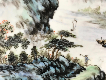 Een Chinese qianjiang cai schotel met inscriptie voor Wang Ye Ting, 20e eeuw