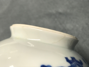 A Chinese blue and white ewer and cover with 'antiquities' design, Kangxi
