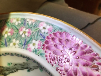 A Chinese famille rose shaving bowl with a tea-drinking scene, Yongzheng