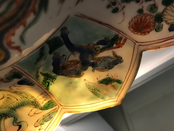 A pair of Chinese famille verte lotus-shaped plates, Kangxi