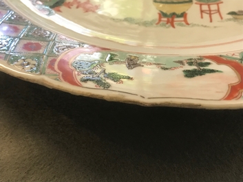 A Chinese famille verte dish with ladies in a garden, Kangxi
