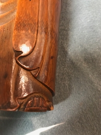 Twee Chinese bamboe figuren, 19e eeuw
