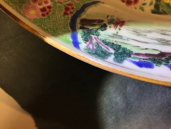 A Chinese famille rose basin with figures in a garden, Yongzheng