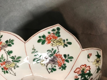 A pair of Chinese famille verte lotus-shaped plates, Kangxi