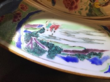 A Chinese famille rose basin with figures in a garden, Yongzheng
