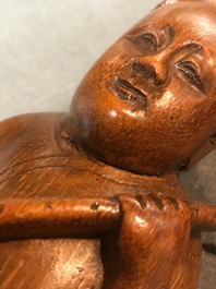 Twee Chinese bamboe figuren, 19e eeuw