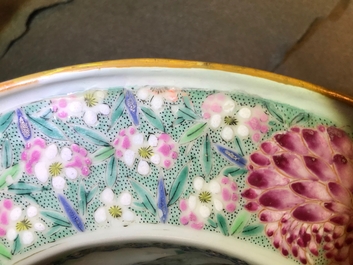 A Chinese famille rose shaving bowl with a tea-drinking scene, Yongzheng