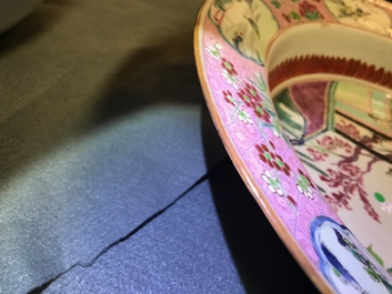 A pair of Chinese famille rose 'Romance of the Western chamber' basins, Yongzheng