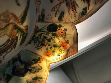 A pair of Chinese famille verte lotus-shaped plates, Kangxi