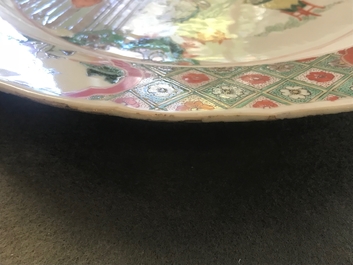 A Chinese famille verte dish with ladies in a garden, Kangxi