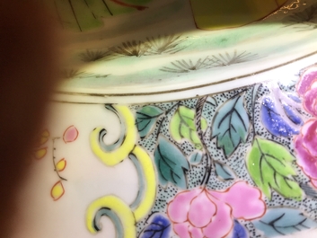 A fine Chinese famille rose dish with figures in a garden, Yongzheng