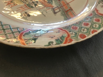 A Chinese famille verte dish with ladies in a garden, Kangxi