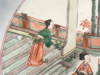 A Chinese famille verte dish with ladies in a garden, Kangxi