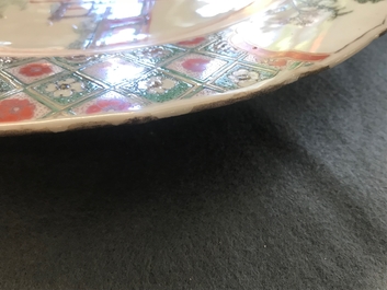 A Chinese famille verte dish with ladies in a garden, Kangxi