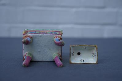A Chinese famille rose censer and cover, 19th C.