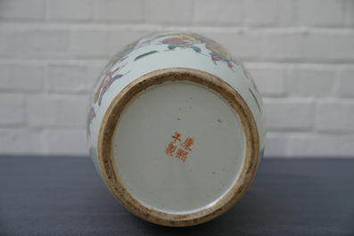 A Chinese famille rose 'warriors' vase, Kangxi mark, 19th C.