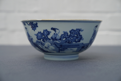 A Chinese blue and white 'Cao sisters' bowl, Chenghua mark, Kangxi