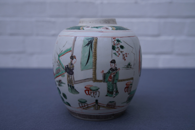 Un pot en porcelaine de Chine famille verte &agrave; d&eacute;cor de 'La Romance de la chambre de l'ouest', Kangxi