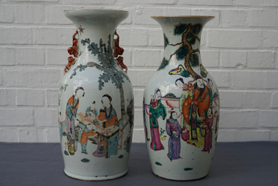 Two Chinese famille rose and qianjiang cai vases, 19th C.
