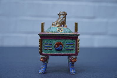 A Chinese famille rose censer and cover, 19th C.