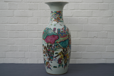 A Chinese famille rose 'warriors' vase, Kangxi mark, 19th C.