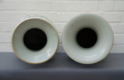 Two Chinese famille rose two-sided design vases, 19/20th C.
