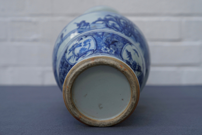 A Chinese blue and white vase with figures in a landscape, 19th C.