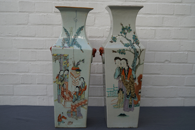 Deux vases de forme carr&eacute; en porcelaine de Chine qianjiang cai, 19/20&egrave;me
