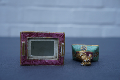 A Chinese famille rose censer and cover, 19th C.