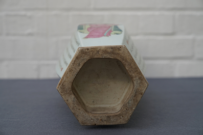 A hexagonal Chinese famille rose 'Wu Shuang Pu' vase, 19th C.