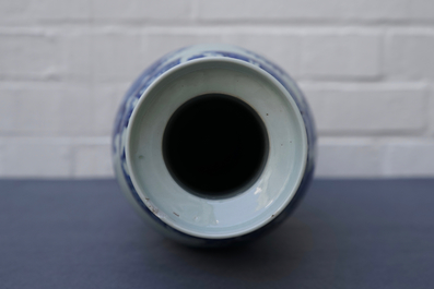 A Chinese blue and white vase with figures in a landscape, 19th C.