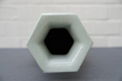 A hexagonal Chinese famille rose 'Wu Shuang Pu' vase, 19th C.