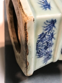 Two Chinese famille rose and blue and white on celadon ground vases, 19th C.