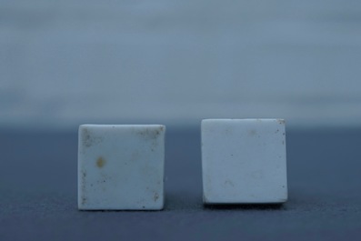A pair of Chinese Dehua blanc de Chine seals with lions, impressed sealmarks, Kangxi