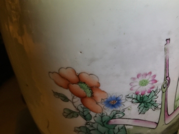 Two Chinese famille rose two-sided design vases, 19/20th C.