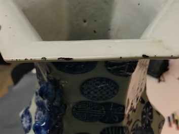 Two Chinese famille rose and blue and white on celadon ground vases, 19th C.