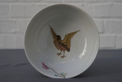 A Chinese famille rose 'quails' bowl, Yongzheng mark, 20th C.