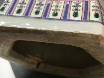 Two Chinese famille rose and blue and white on celadon ground vases, 19th C.