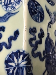Two Chinese famille rose and blue and white on celadon ground vases, 19th C.