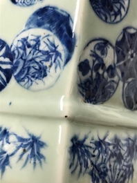 Two Chinese famille rose and blue and white on celadon ground vases, 19th C.