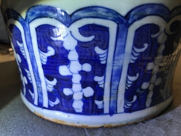Two Chinese blue and white celadon ground vases, 19th C.