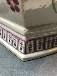 Two Chinese famille rose and blue and white on celadon ground vases, 19th C.