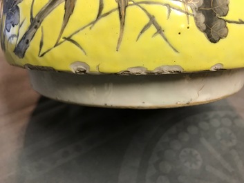 A large Chinese yellow ground Dayazhai style vase and cover, 19th C.