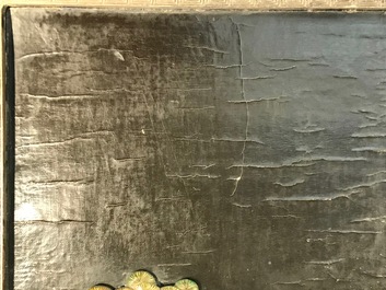 Un panneau en bois laqu&eacute; incrust&eacute; de jade et cloisonn&eacute;, Chine, 18&egrave;me