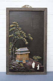 Un panneau en bois laqu&eacute; incrust&eacute; de jade et cloisonn&eacute;, Chine, 18&egrave;me